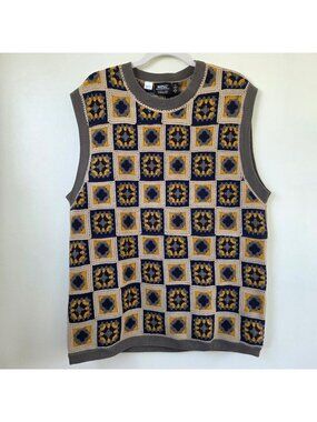 NWT WESC Sweater Vest Patchwork Granny Square Crochet Floral Unisex
